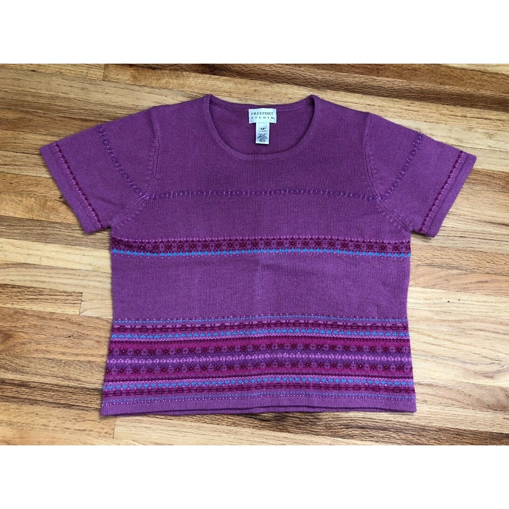 Freeport Studio Pullover Sweater‎ Womens Size L Purple Granny Knitted Cottage